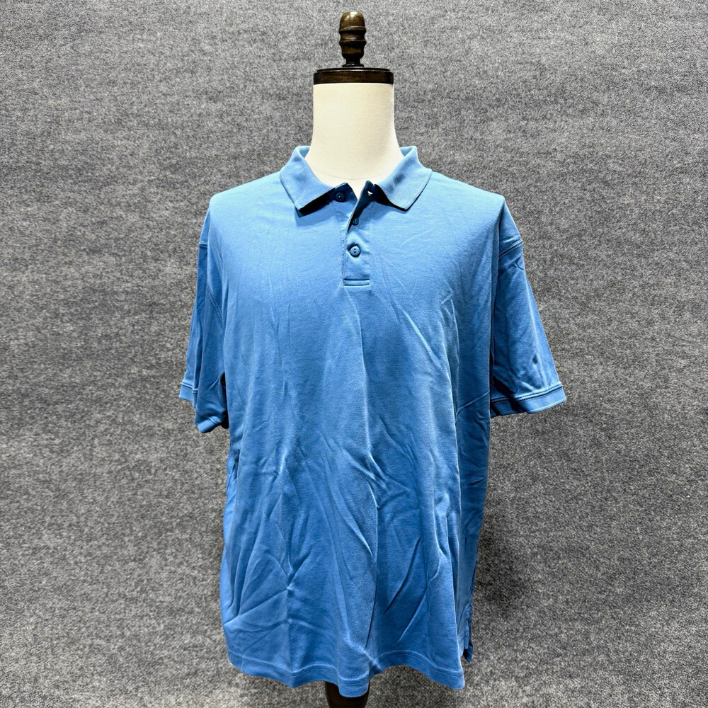 L.L.Bean Mens XL Reg Blue Short Sleeve Polo Shirt 100% Cotton Classic Casual